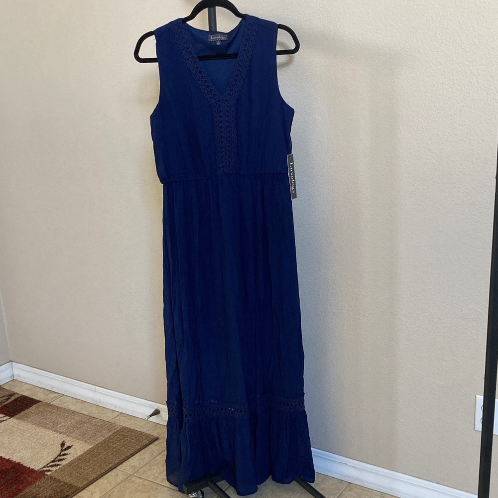 Elegant Luxology Blue Sleeveless Maxi Dress with tags on